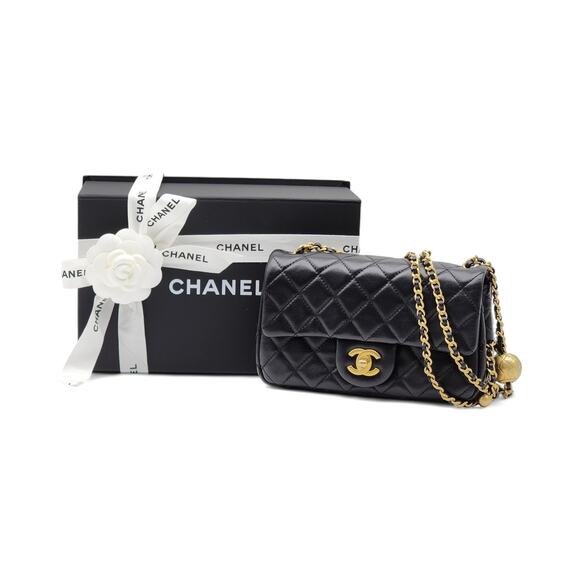 CHANEL Handbags - Chanel Quilted Lambskin Leather Pearl Crush Mini Flap Bag in Black